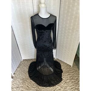 NWT Entro Anthropology Black Sheer Velvet Long Sleeve Maxi Dress Romantic Goth W